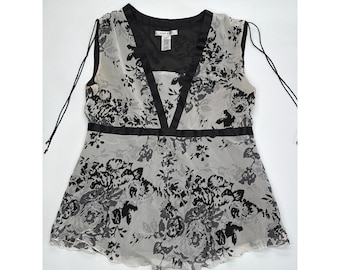 Nine West Womens 100% Seide Floral Empire Taille V-Ausschnitt ärmellose Bluse grau 6