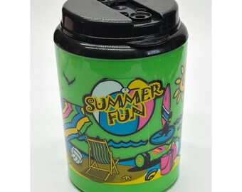 Vintage Betras USA Summer Fun Neon Green Insulated Travel Mug 90s Beach Retro
