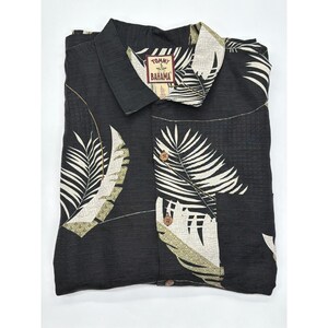 Camisa de campamento Tommy Bahama para hombre, talla grande, de seda y lino, con estampado tropical de palmeras, color gris carbón. imagen 9