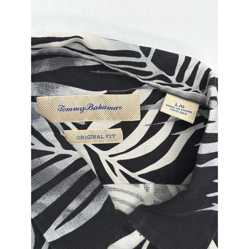 Tommy Bahama Herren Large Silk Palm Leaf Shirt Schwarz Weiß Original Kurzarm Bild 7
