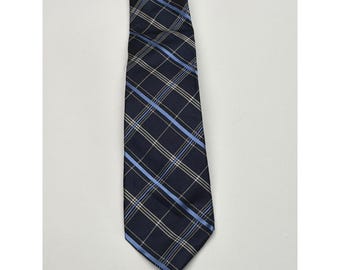 Corbata de seda a cuadros azul marino para hombre de Michael Kors. Corbata de vestir de diseño.