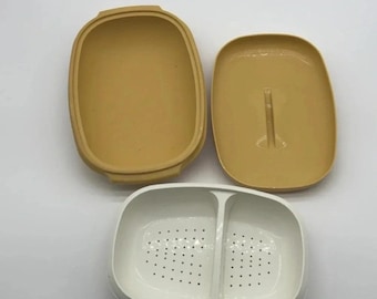 Vintage Tupperware 1273-3 Mikrowellen- Gemüsedampfgarer 6 Tassen Ernte-Gold 4-tlg