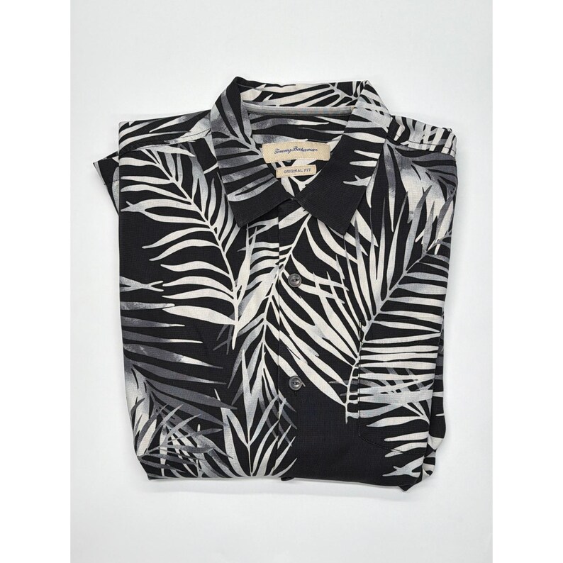 Tommy Bahama Herren Large Silk Palm Leaf Shirt Schwarz Weiß Original Kurzarm Bild 10