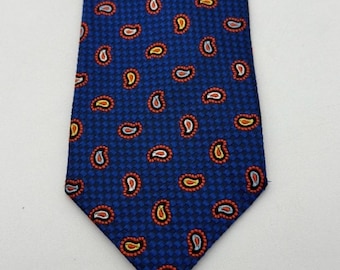 Etro Seidenkrawatte in Marineblau mit Rot, Gelb, Weiß und Blau Paisley
