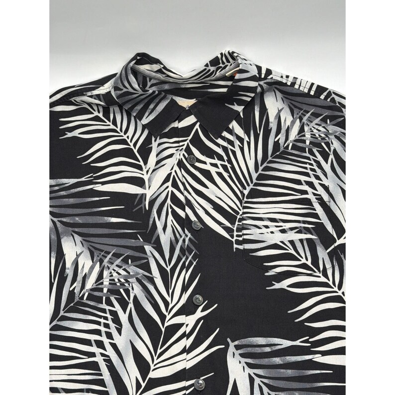 Tommy Bahama Herren Large Silk Palm Leaf Shirt Schwarz Weiß Original Kurzarm Bild 3