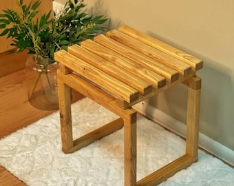Solid Ash Wood Stool for Bathroom or Entryway Minimalist Bench Handmade FSC Certified Wood Furniture