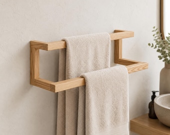 Solid Ash Towel Rack, Wall Mounted Bathroom Towel Holder, Minimalist Wooden Towel Rail, Modern Bath Decor