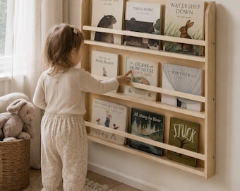 Kids Wall Bookshelf, Nursery Book Display Shelf, Wooden Children Book Rack, Front Facing Kids Bookshelf, Montessori Book Storage