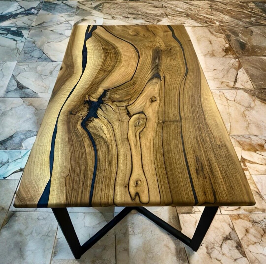 Custom Epoxy River Table – Live Edge Walnut Wood Dining Table, Luxury ...