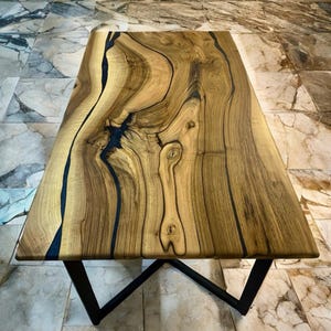 Custom Epoxy River Table – Live Edge Walnut Wood Dining Table, Luxury Epoxy River Table – Handmade Live Edge Walnut Dining Table