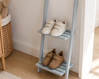 Toddler Sneaker Organizer, Kids Shoe Display Stand, Wooden First Shoes Rack, Small Children Sneaker Shelf, Pastel Shoe Holder