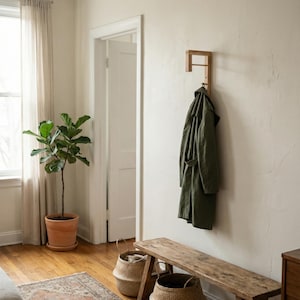 Minimalist Solid Wood Coat Rack, Scandinavian Entryway Hooks for Small Spaces image 4