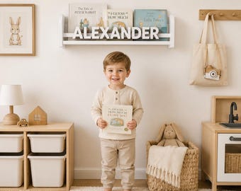 Personalized Nursery Bookshelf, Custom Baby Name Shelf, Wooden Kids Book Ledge, Nursery Wall Decor, Baby Room Shelf