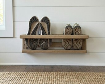 Solid Ash Wood Wall Mounted Shoe Shelf, Floating Entryway Storage Rack