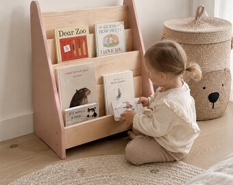 Kids Floor Book Rack, Toddler Book Organizer, Front Facing Book Storage, Plywood Children Bookshelf, Playroom Book Display
