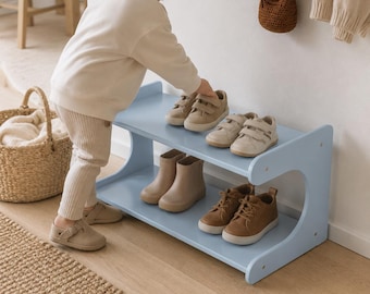 Toddler Entryway Shoe Storage, Minimalist Plywood Rack for Small Kids Rooms and Hallways
