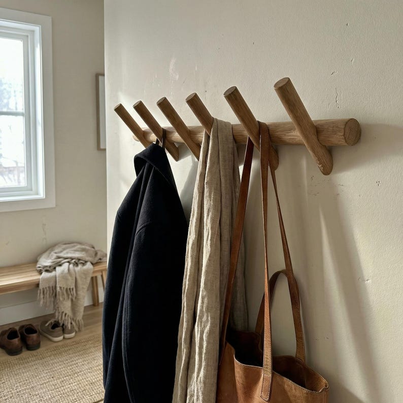 Minimalist Wooden Coat Rack Wall Mounted, Entryway Hook Rack, Solid ...
