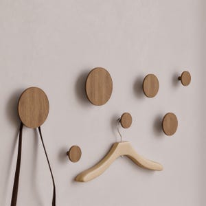 Wood Wall Hooks | Minimalist Wooden Coat Hooks | Scandinavian Wall Pegs | Natural Oak Hooks for Clothes, Bags, Towels