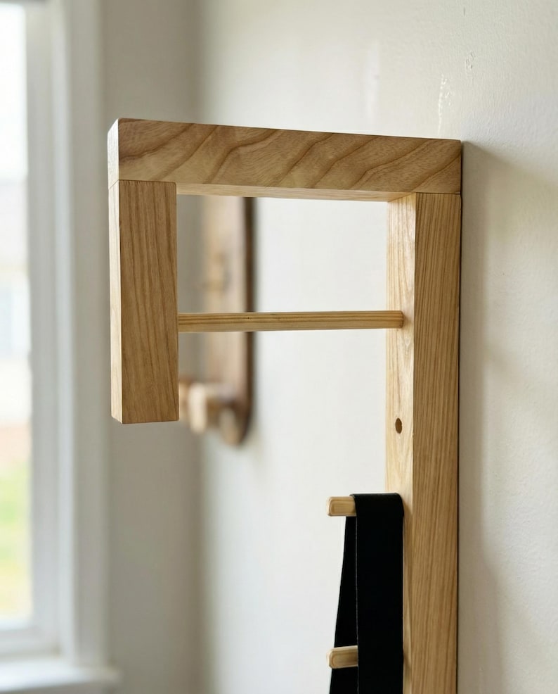 Minimalist Solid Wood Coat Rack, Scandinavian Entryway Hooks for Small Spaces image 2