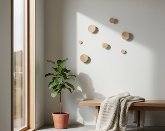 Wood Wall Hooks | Minimalist Wooden Coat Hooks | Scandinavian Wall Pegs | Natural Oak Hooks for Clothes, Bags, Towels