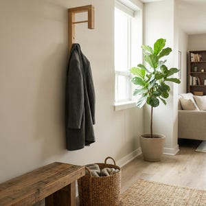 Minimalist Solid Wood Coat Rack, Scandinavian Entryway Hooks for Small Spaces image 6