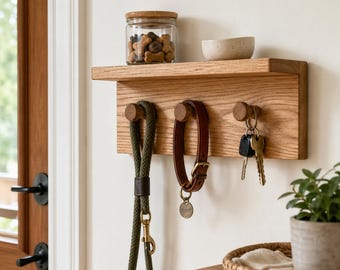 Wooden Dog Leash Holder Shelf, Entryway Pet Organizer, Dog Leash and Key Holder