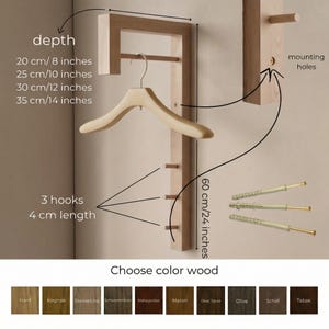 Minimalist Solid Wood Coat Rack, Scandinavian Entryway Hooks for Small Spaces image 8