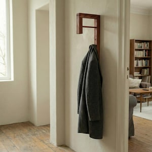 Narrow Entryway Organizer with Hooks and Rail, Minimalist Ash Wall Storage