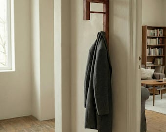Narrow Entryway Organizer with Hooks and Rail, Minimalist Ash Wall Storage