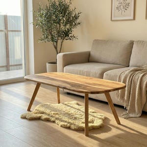 Solid Wood Coffee Table, Handmade Oval Wooden Table, Rustic Modern Living Room Table, Scandinavian Low Table