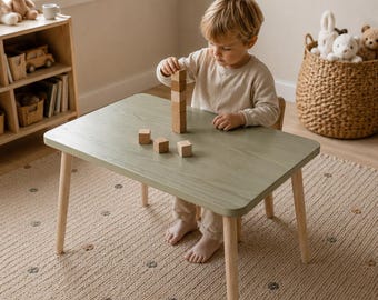 Toddler Drawing Table, Kids Craft Table, Wooden Learning Table for Children, Solid Ash Activity Desk, Minimalist Nursery Furniture