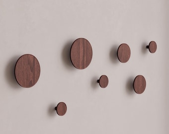 Round Wooden Wall Hooks | Scandinavian Coat Hooks | Solid Wood Pegs for Clothes, Bags, Towels | Wall Decor Hooks