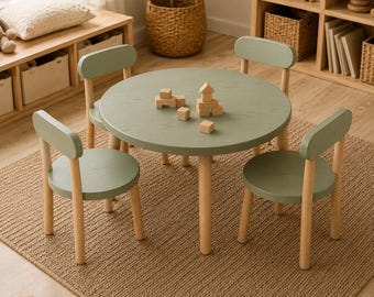 Kinder runder Tisch und Stuhl Set, Montessori Kleinkind Aktivitätstisch, Holzspielzimmermöbel, Kinderzimmer Schreibtischset