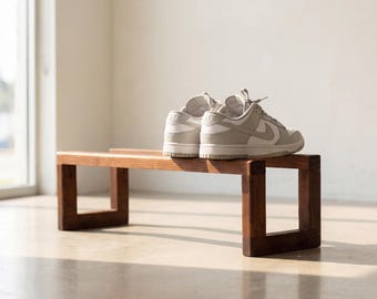 Freestanding Oak Shoe Rack for Entryway, Modern Narrow Floor Storage