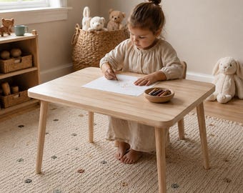 Kids Activity Table, Wooden Toddler Play Table, Minimalist Children Table, Solid Ash Kids Desk, Nursery Table, Montessori Playroom Furniture