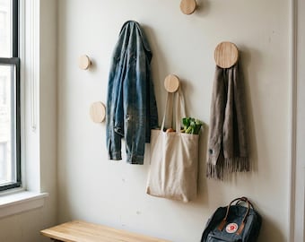 Ganchos para toallas de madera de fresno, perchas minimalistas de estilo escandinavo para baño.