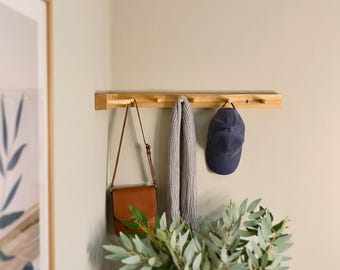 Minimalist Solid Ash Wood Wall Coat Rack – 40x30 mm Bar, Length 120 cm / 47” – Modern Entryway Hanger for Hats, Scarves & Bags