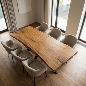 Custom Live Edge Dining Table Solid Wood Slab Walnut Oak Ash Handmade Statement Furniture