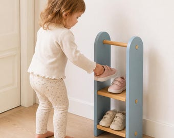Narrow Kids Shoe Rack, Slim Vertical Shoe Organizer, Small Space Wooden Shoe Shelf, Toddler Sneaker Storage, Compact Kids Rack