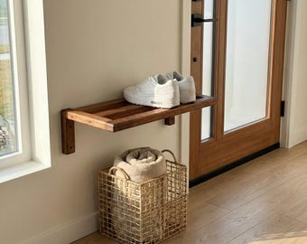 Scandinavian Floating Shoe Rack, Aesthetic Wood Entryway Shelf, Modern Minimal Hallway Decor