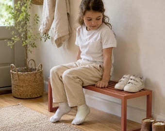 Nursery Bench for Kids, Wooden Kids Room Bench, Minimalist Toddler Seat, Small Pastel Bench, Children Room Seating, Solid Ash Bench