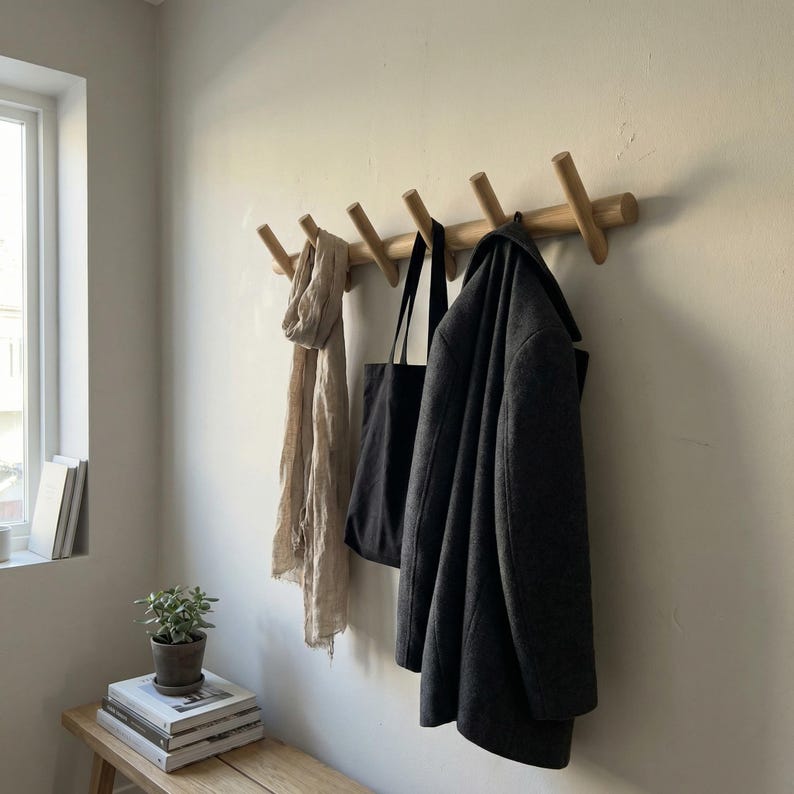 Minimalist Wooden Coat Rack Wall Mounted, Entryway Hook Rack, Solid ...