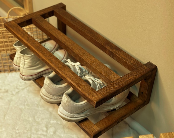 Image showcasing Wall-mounted Shoe Rack, Wooden Shoe Organizer, Minimalist Shoe Storage ...