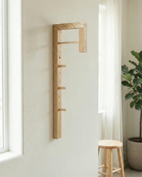 Minimalist Solid Wood Coat Rack, Scandinavian Entryway Hooks for Small Spaces