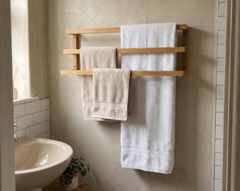 Ash Towel Rack, Wall Mounted Bathroom Holder, Modern Wooden Towel Storage