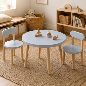 Montessori barnbordsset, runt aktivitetsbord med stolar för småbarn, träbord för lekrum