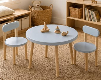 Montessori Kids Table Set, Toddler Round Activity Table with Chairs, Wooden Child Desk for Playroom