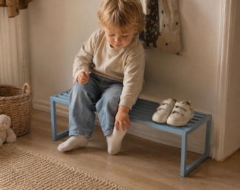 Kids Shoe Bench, Toddler Getting Ready Bench, Wooden Shoe Changing Bench, Low Entryway Seat for Kids, Minimalist Children Bench