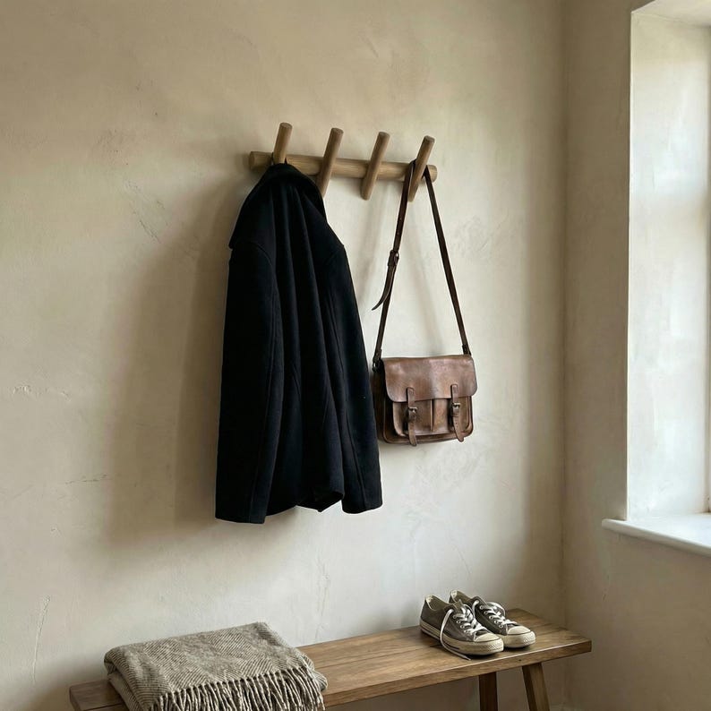 Minimalist Wooden Coat Rack Wall Mounted, Entryway Hook Rack, Solid ...