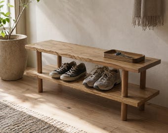 Ash Wood Shoe Rack Bench, Entryway Shoe Storage, Wooden Shoe Bench